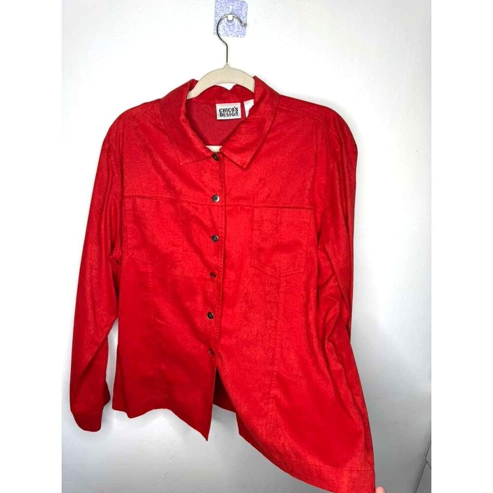 Vintage Chico's Design Red Long Sleeve Button Down Shirt / Shacket Size 3